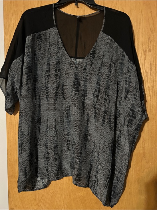 Eileen Fisher Tops - Eileen Fisher Black and Gray silk V-Neck Printed Tunic